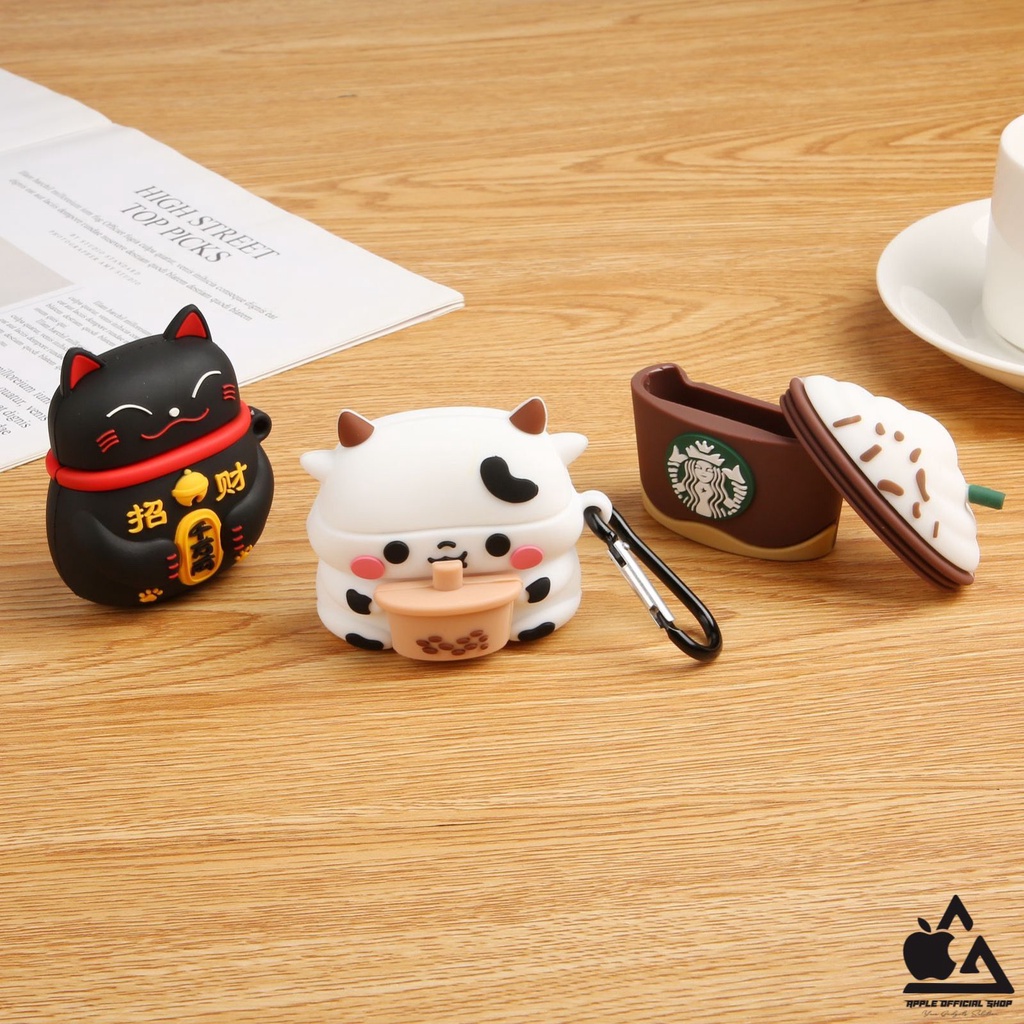 SILIKON CASE 4D NASA STARBUCKS APPLE AIRPODS GEN 1 2 3 PRO  MOTIF SQUID GAME CAT PANDA COW LUCU KEREN CARTOON KARAKTER KARTUN JORDAN DISNEY Silicone Earpods Inpods Earphone Softcase Pouch Kaitan Cantolan