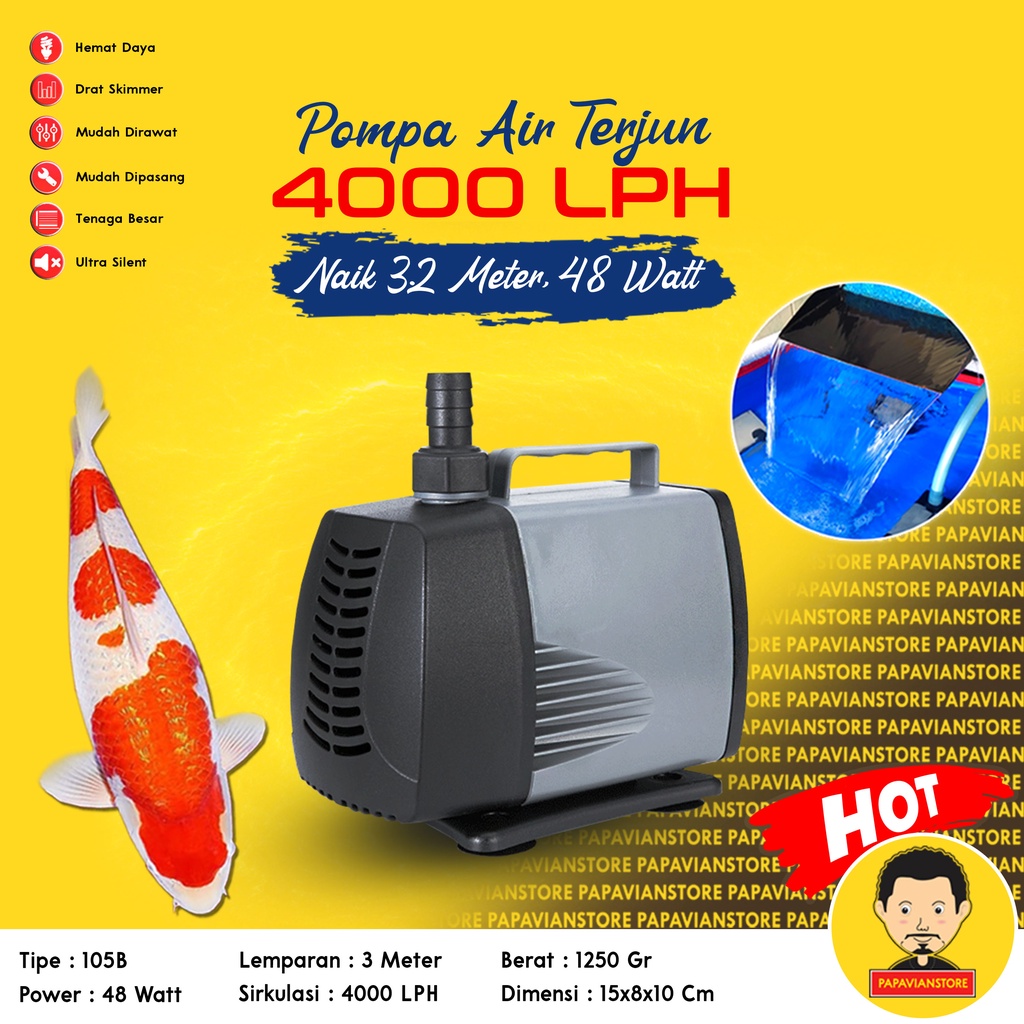 Pompa Mesin Air Celup Filter Kolam Ikan Koi Low Watt Aquarium Tank Submersible Hidroponik Hydroponic Water Pump Waterfall Air Terjun Hias - 2800 3000 4000 LPH Liter Per Jam 3 Meter Rendah Daya Ketinggian 3m