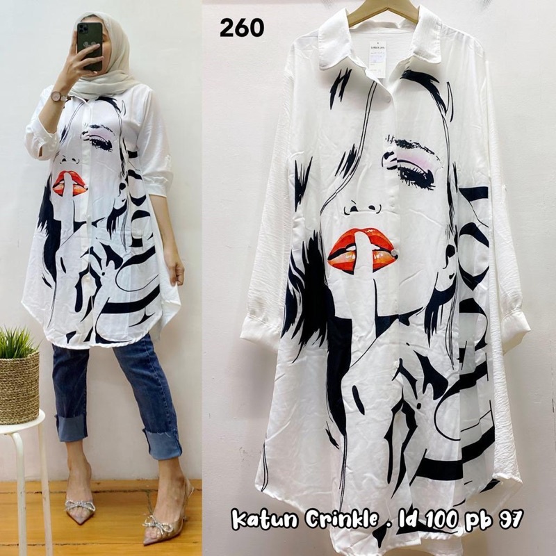 tunik crinkle print import tunik wanita hijab