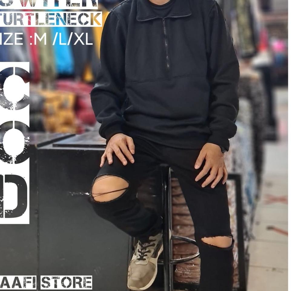 Sweater Pria sweater laki-laki Turtle Neck Jaket half zip / Jaket Relaxed Fit Sweatshirt / Jaket Cre