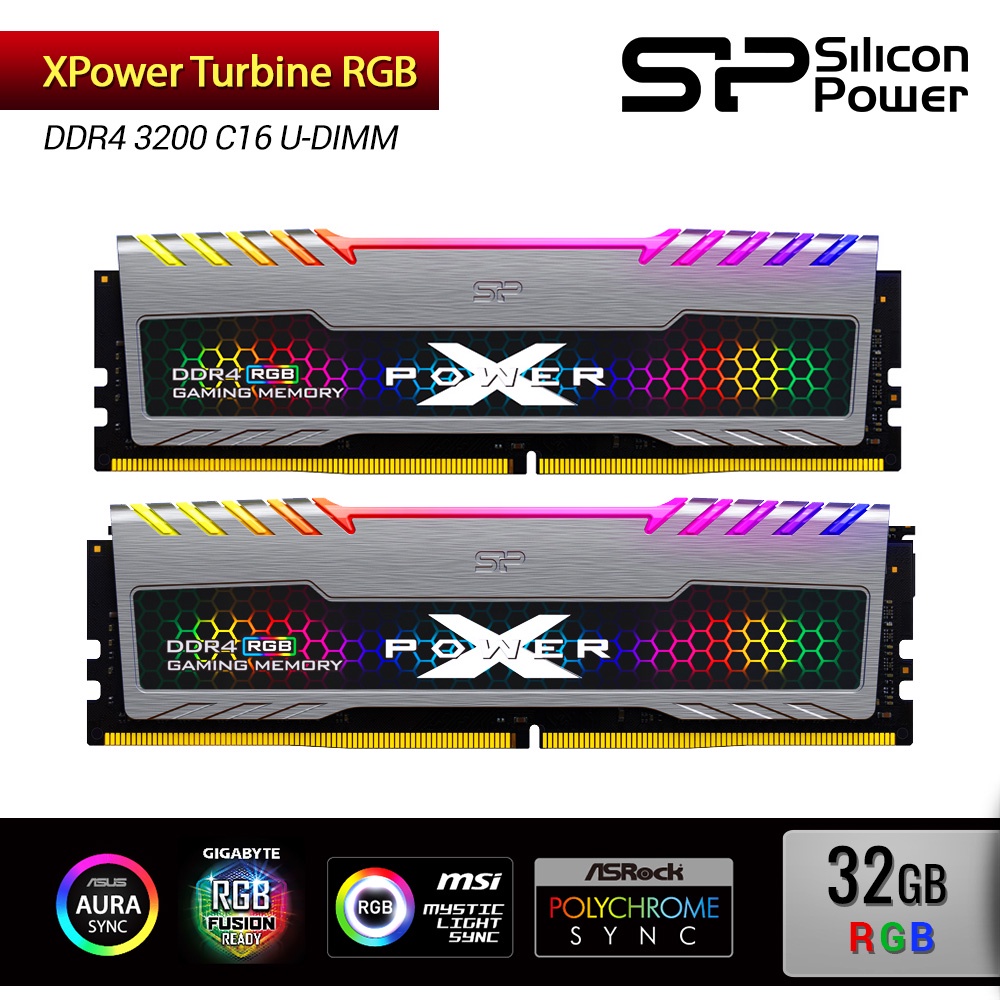 Silicon Power DDR4 3200MHz C16 UDIMM - XPower Turbine RGB Gaming 32GB