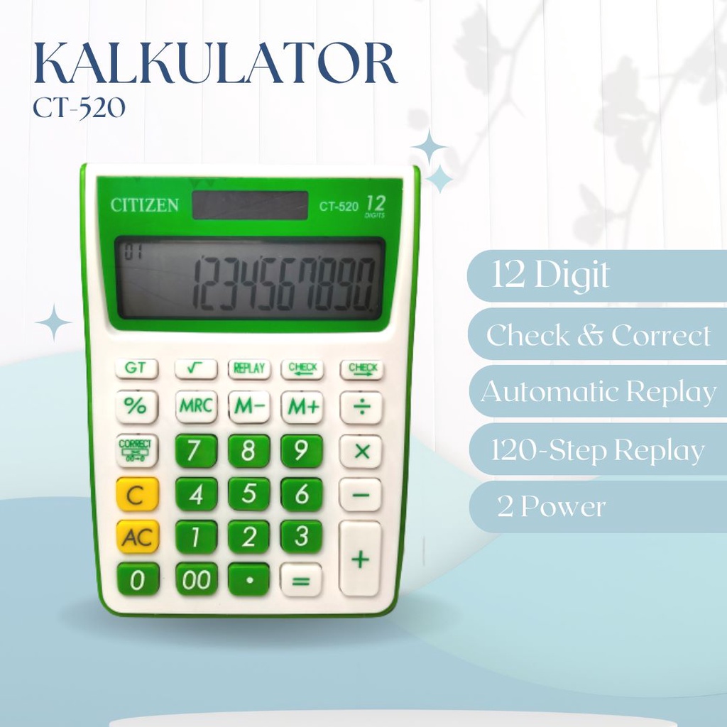 Kalkulator Citizen CT 520 Warna Kalkulator Warna Warni Kalkulator 12 Digit Ukuran Lebih Besar Kokoh