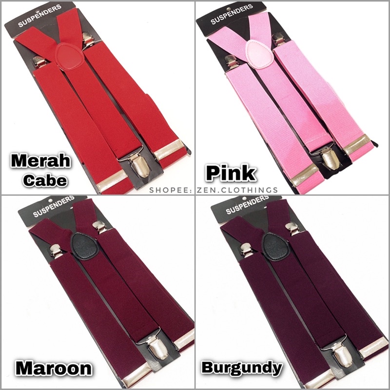 Suspender Tali Jojon Bretel Pria Dewasa Aneka Warna (Hitam Abu Silver Putih Cream Krem Coklat Cokelat Merah Maroon Marun Burgundy Navy Biru Dongker)