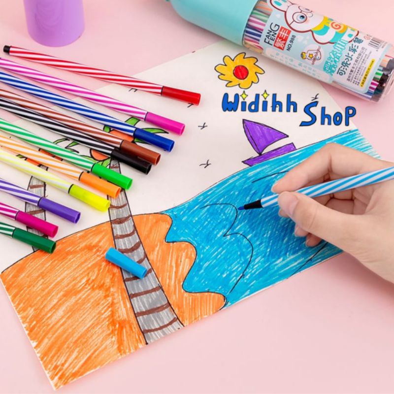 12pcs Spidol Lukis Anak - Anak / Spidol Mewarnai / Watercolor Pen Drawing / Pen Spidol Warna / Spidol Warna Botol