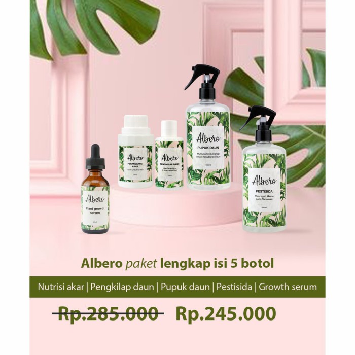 Murah# Albero Paket isi 5botol(serum,pupuk,nutrisi akar,kilap daun,pestisida) %h<