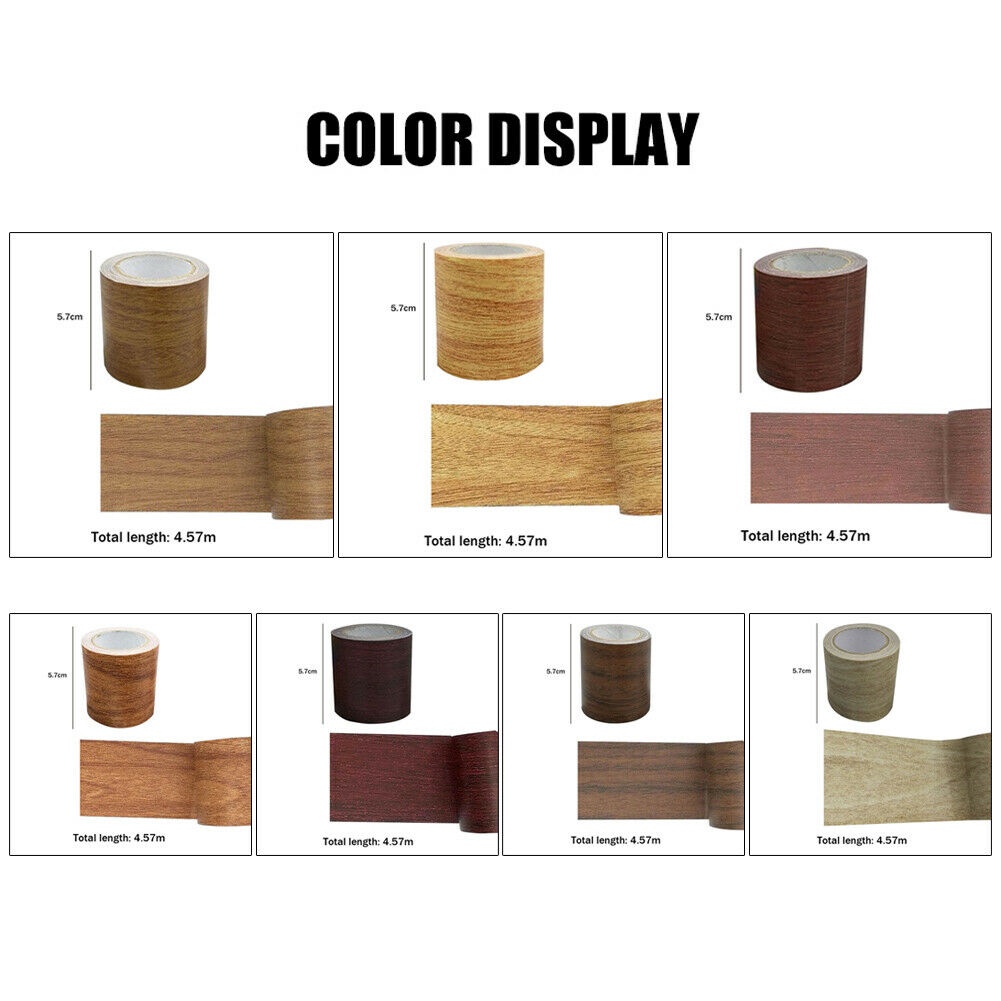 ღ Realistis Woodgrain Perbaikan Perekat Selotip Kayu Tape 8 Warna untuk Furniture Pita Perekat Diy Dekorasi Rumah untuk perabotan, Perlengkapan Peralatan Rumah Tangga