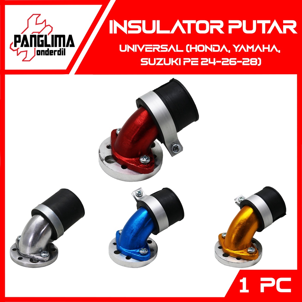 Insulator Putar Universal Honda-Ymh-Szk-PE 24-26-28 Merah-Biru-Emas-Chrome Manipul-Intake-Manifold-Intek-Leher Angsa Mutar-Miring Variasi