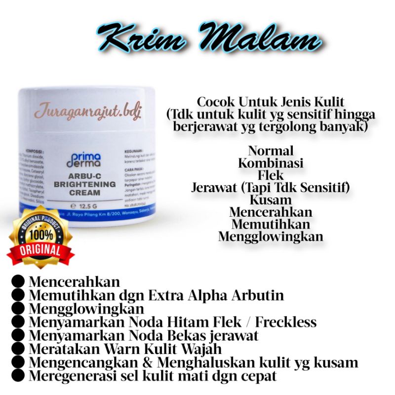 Primaderma Krim Malam Glowing Whitening Sensitif Jerawat Flek ORIGINAL BPOM HALAL MUI