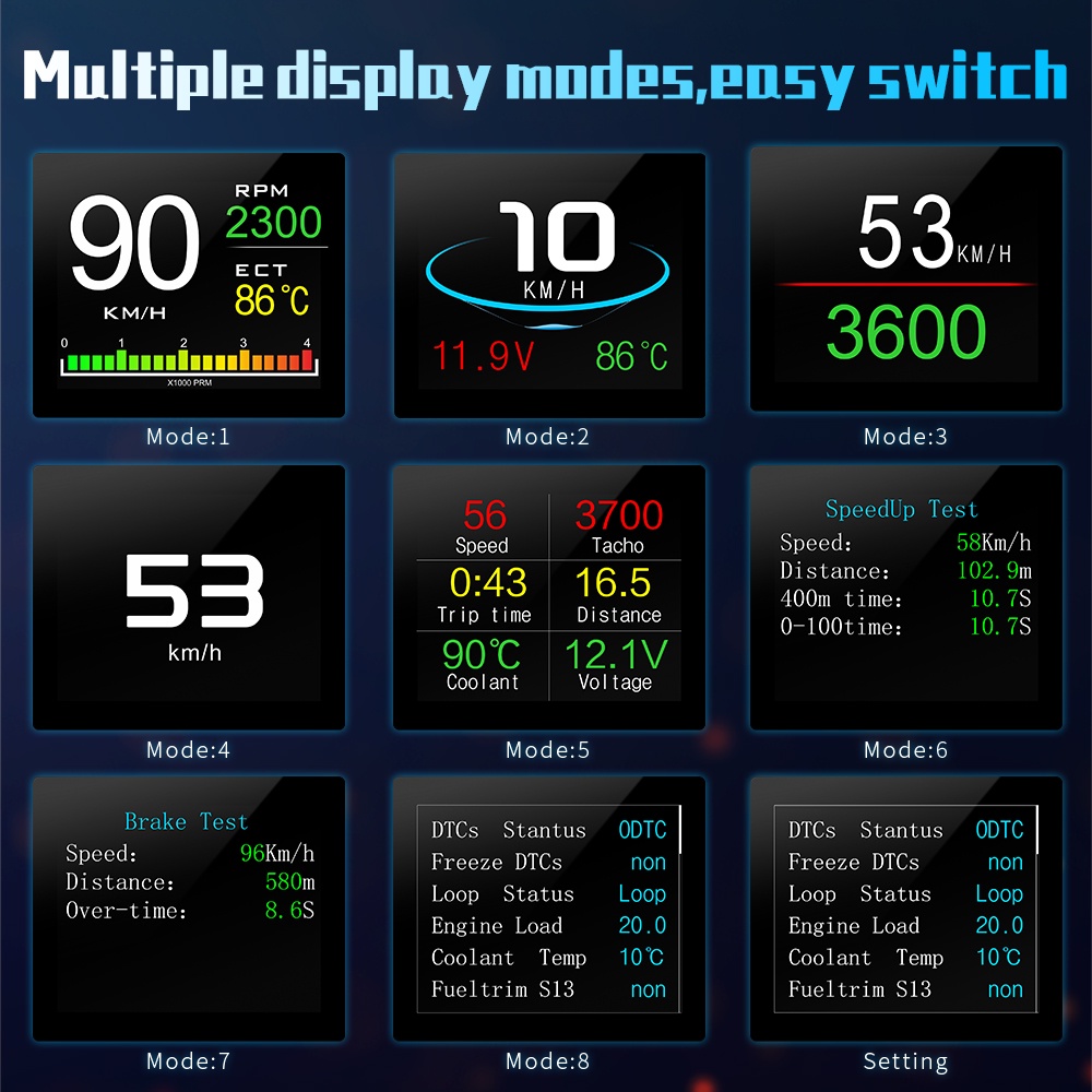 ANCEL P10 Universal HUD OBD2 Smart Digital Meter Head Up Display overspeed alarm engine fault code Car Navigator for Car Safely