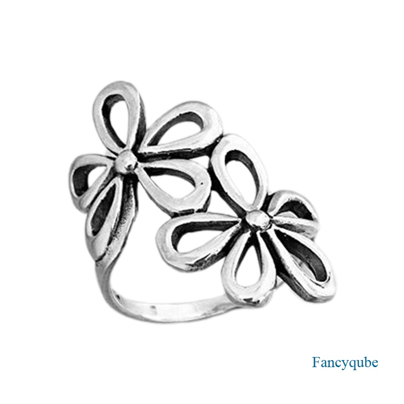 Fancyqube Cincin Sterling Silver 925 Model Terbuka Dapat Disesuaikan Desain Bunga Untuk Wanita