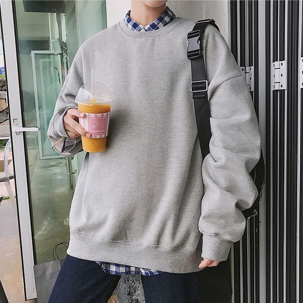 Sweater Crewneck Sweatshirt Polos Oversize Cowok - Cewek / Pria Wanita Terlaris - Bahan Fleece - Size M - L - XL - XXL - Switer Polosan