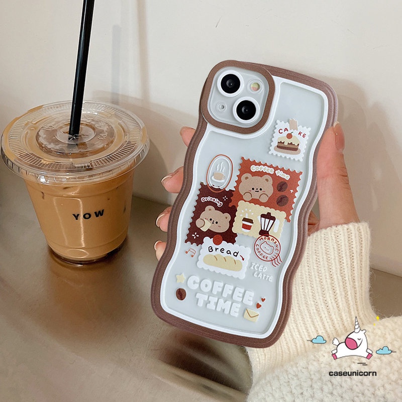 Soft Case Bahan TPU Motif Kartun Beruang Kopi Tahan Banting Untuk iPhone 11 12 13 14 Pro MAX XR 6 6s 7 8 14 Plus X XS MAX SE 2020