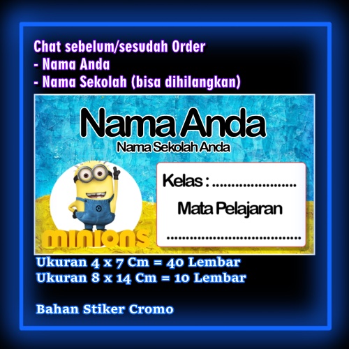 

Stiker Label Buku Minion Minions kuning kartun lucu Karakter Lucu Custom Lebel Nama cromo murah 20 Varian berbeda Sticker Pelajaran Mapel buku anak sekolah Vol 8