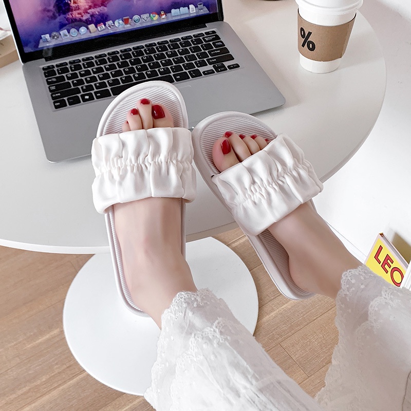 Sandal Slop Wanita Motif Kerut Sandal Wanita Polos MALLSHOPPING