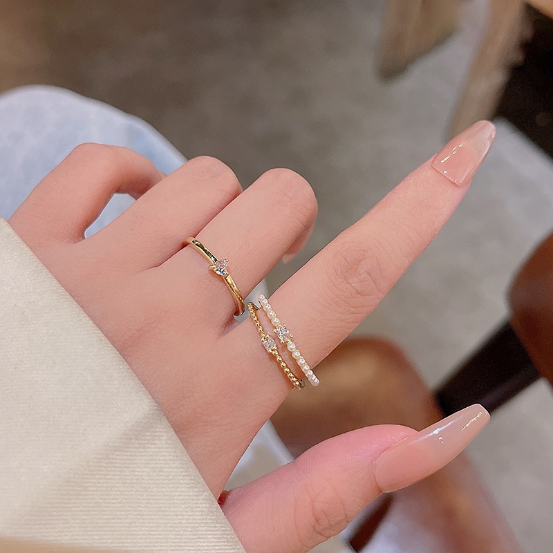 Set Cincin Jari Telunjuk Zircon Mutiara Untuk Wanita