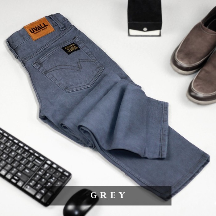 Rhcollections - celana panjang jeans original UVALL standar Hitam - grey, 31 (J9K8) Denim Cowok Orgn