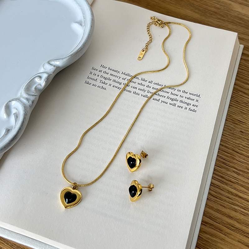 Kalung anting love hitam ratai itali titanium anti karat harga grosir bisa COD