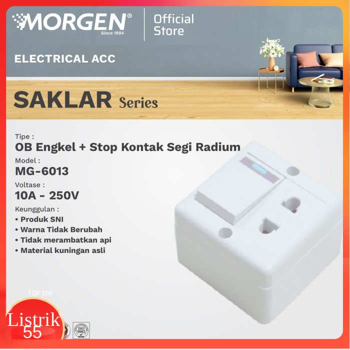 Morgen Saklar MG-6013 OB Engkel + Stop Kontak Segi