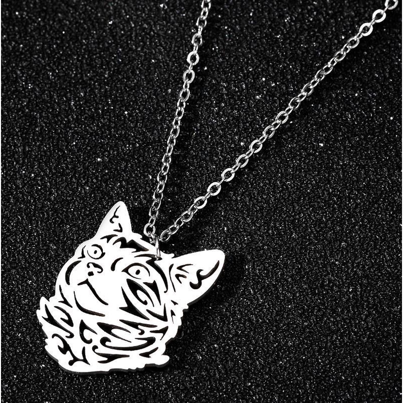 Kalung Desain Kartun Kucing Bahan Stainless Steel Gaya Jepang Dan Korea Untuk Wanita