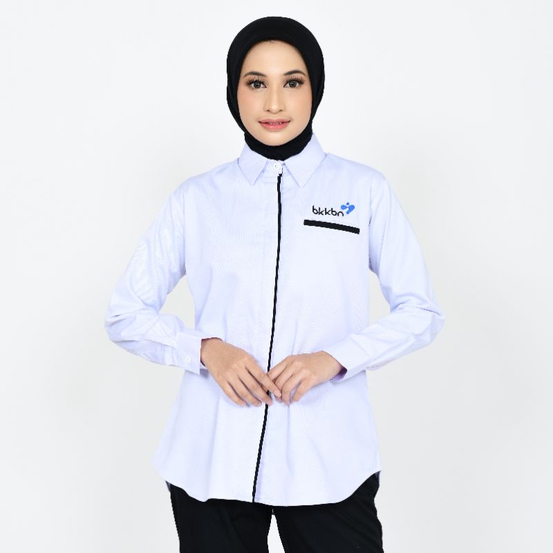 grosir baju kerja kantor/Custom BKKBN putih perempuan/seragam BKKBN pria dan wanita/kemeja putih kantor custom bordir