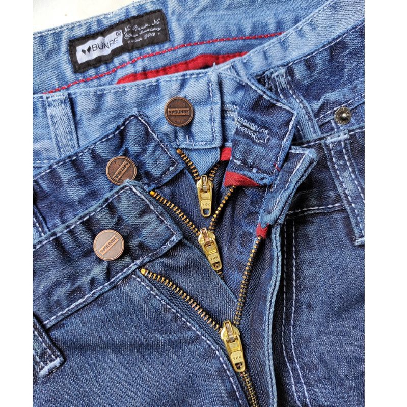 BUNBE - Celana Jeans Pendek Pria Kain Corvus Sablon DTF Sleting YKK