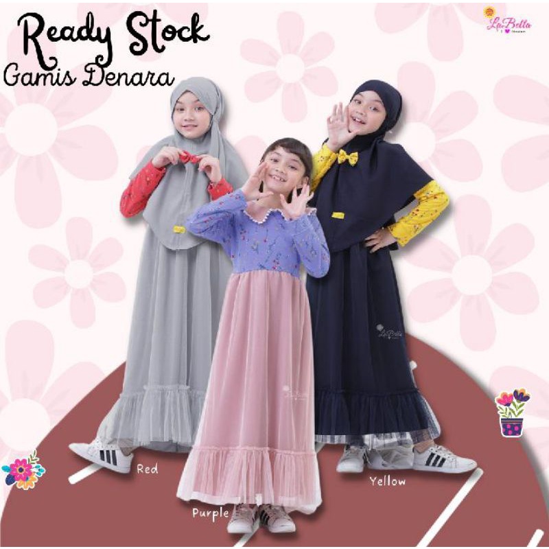 Gamis Anak Perempuan Denara Labella Set Hijab Dress Tutu