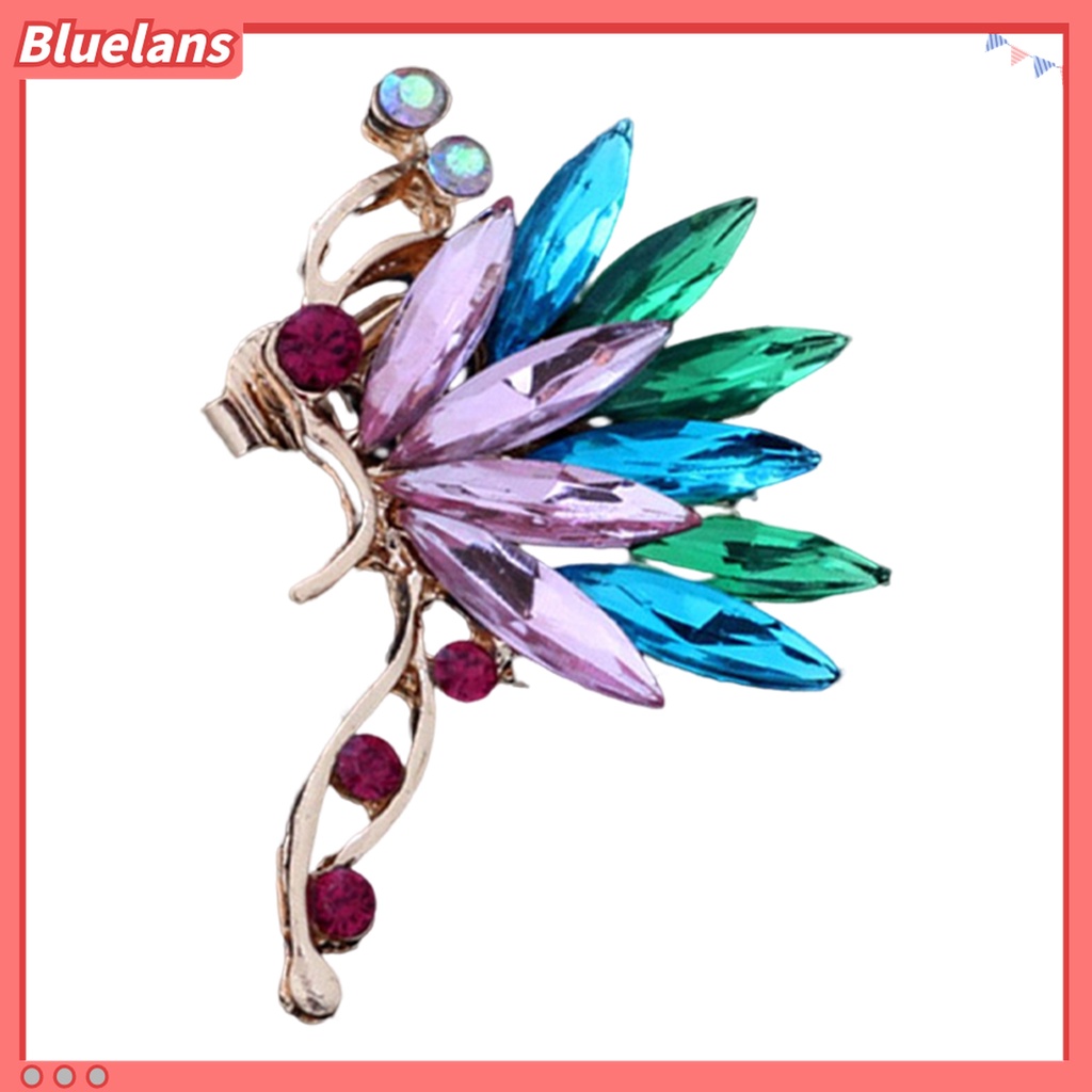 1 Pc Anting Klip Telinga Bentuk Kupu-Kupu Aksen Kristal Tiruan Shiny Warna-Warni Untuk Pengantin