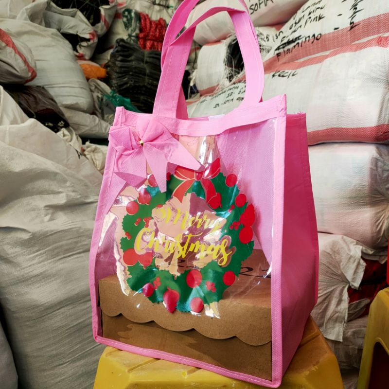 Tas Mica kombinasi spunbond Edisi Natal uk.22x22x30cm (PxLxT)