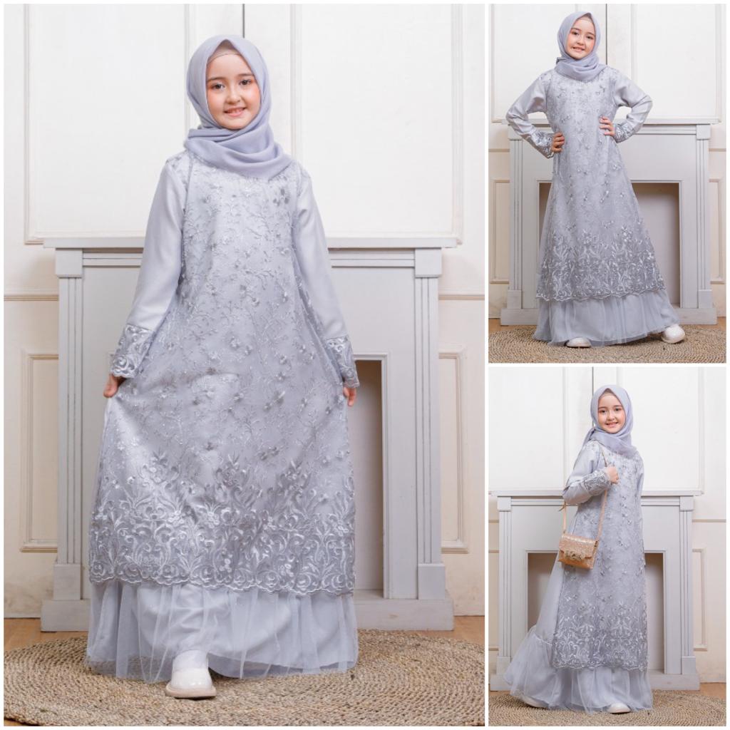 (Pasti RealPict) GAMIS NAFSI MAXI ANAK TANGGUNG 9-12th NAZWA DRESS MUSLIM REMAJA BRUKAT TILE BORDIR