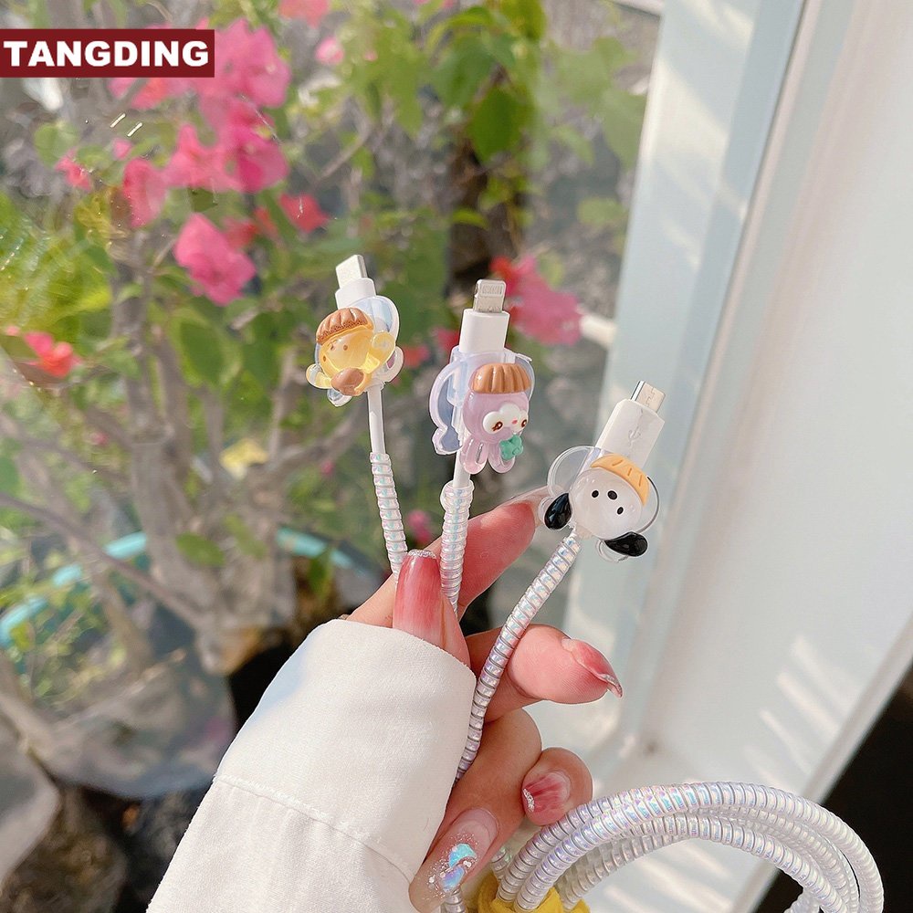 【COD Tangding】Set Kabel Data / Charger USB Transparan Motif Kartun Beruang Lucu Untuk Apple Huawei OPPO Vivo