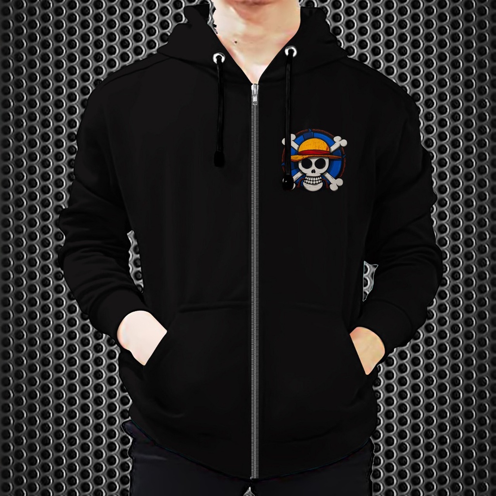 Jaket Resleting Luffy  Tengkorak/ Jaket Dewasa / Jaket Distro / Jaket Diskon Bahan Fleece