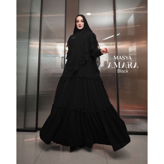 [MASYA_MADENIA SYARI] GAMIS SYARI TERBARU / DRESS SYARI SET POLOS HITAM " AMARA / LIARA / DINARA SET