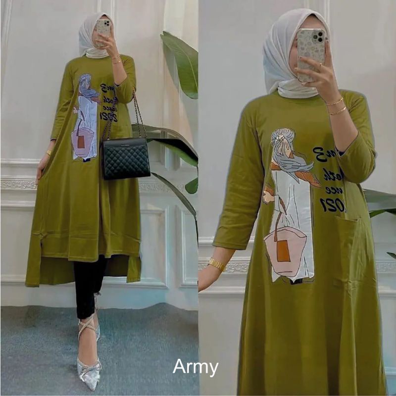 Soraya tunik midi dress oversize bahan combed premium baju kaos tangan panjang baju kaos polos ibu ibu baju kaos