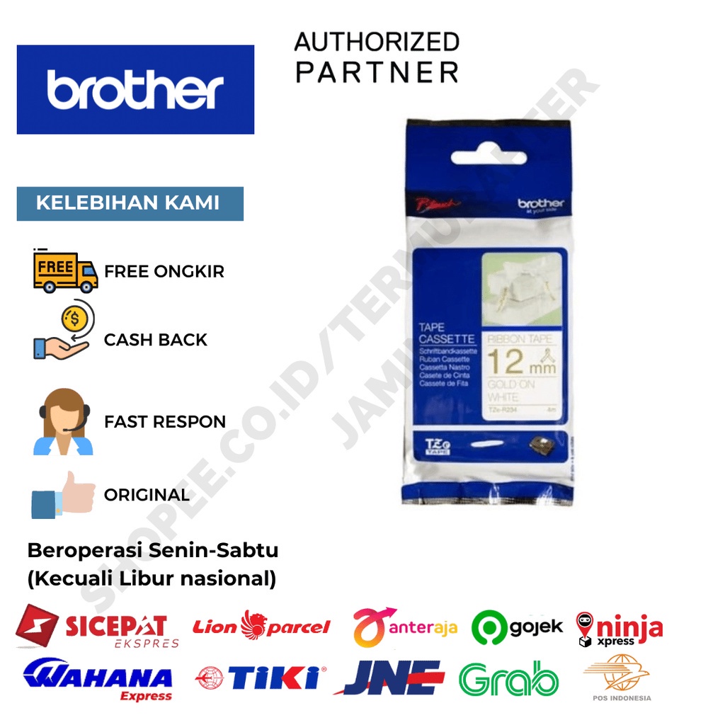 

Brother Label TZe-R234 Ribbon Tape Cassette Gold on White 12mm x 4m