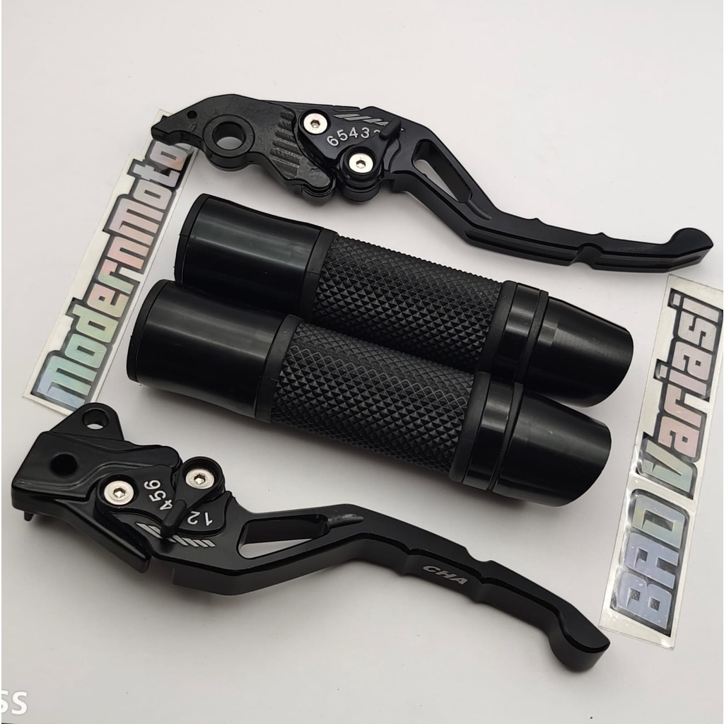 (PAKET 2in1) Handgrip Jalu miring CNC + Handle Rem stelan CNC Nmax PCX Aerox Vixion Beat Mio Vario Tiger Mx Lexi Vario150 R15 v3 Fu Mio j Rx king ADV Freego Beat/Vario 125 CBS - CBS iss