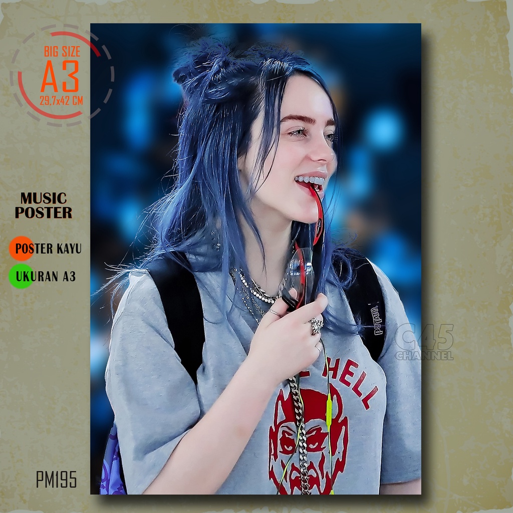 Pajangan Cafe BILLIE EILISH Hiasan Dinding Kayu Poster Foto Walldecor Kamar Hotel Ukuran Besar A3 Wa