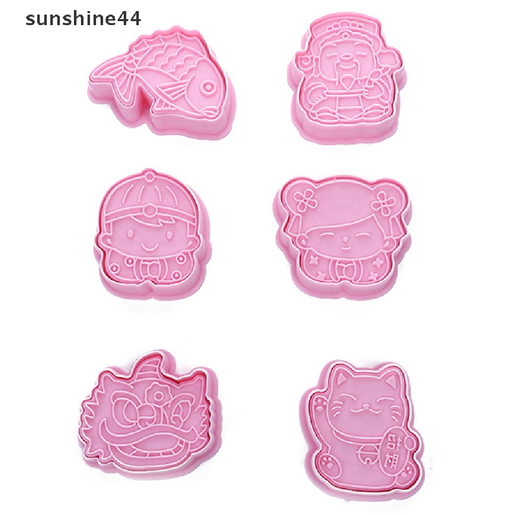 Sunshine 6 Set Zhaocai Cetakan Kue Bentuk Kucing Bahan Plastik