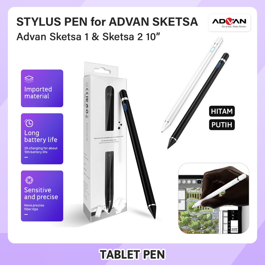 Advan Tab Sketsa 1 2 10.1 inch Smart Stylus Pen Tablet Pencil Drawing S Pen Android iOs Pensil Gamba