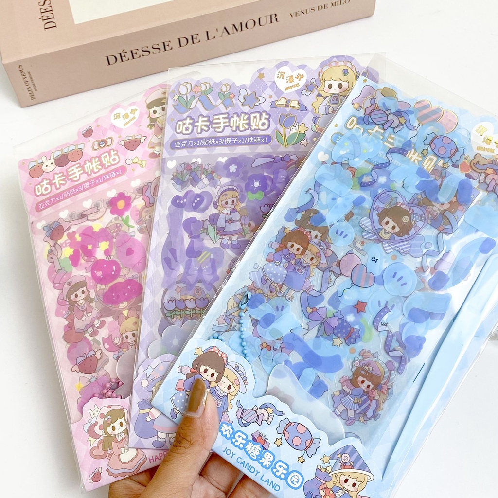 

TERBARU TERMURAH !!! Stiker 3 Lembar + Pinset SZ71 / Pack isi 3 Lembar Pcs Mini Deco Sticker Packing + Pinset Stiker Travel Set SZ-71 Transparan Waterproof Pastel Jurnal Scrapbook Diary