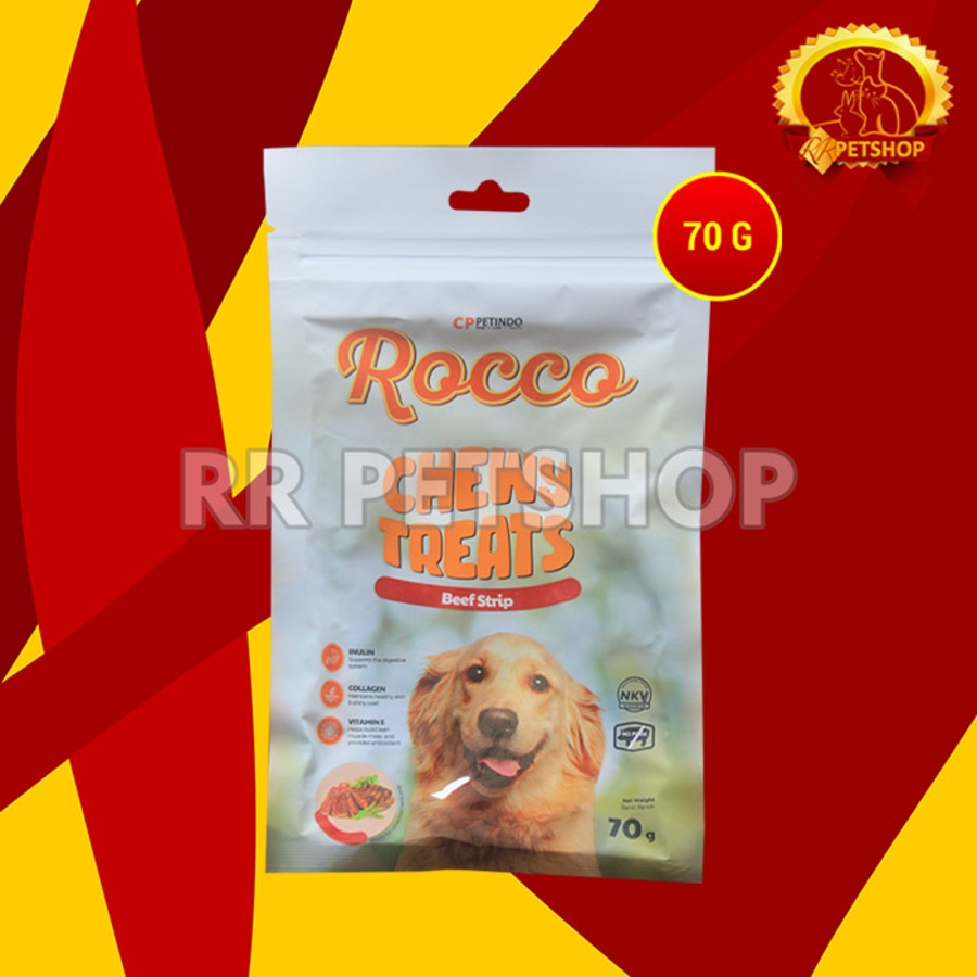 Snack Makanan Anjing Rocco Chew Dog treats Non Meat Jerky Jerhigh 70Gr