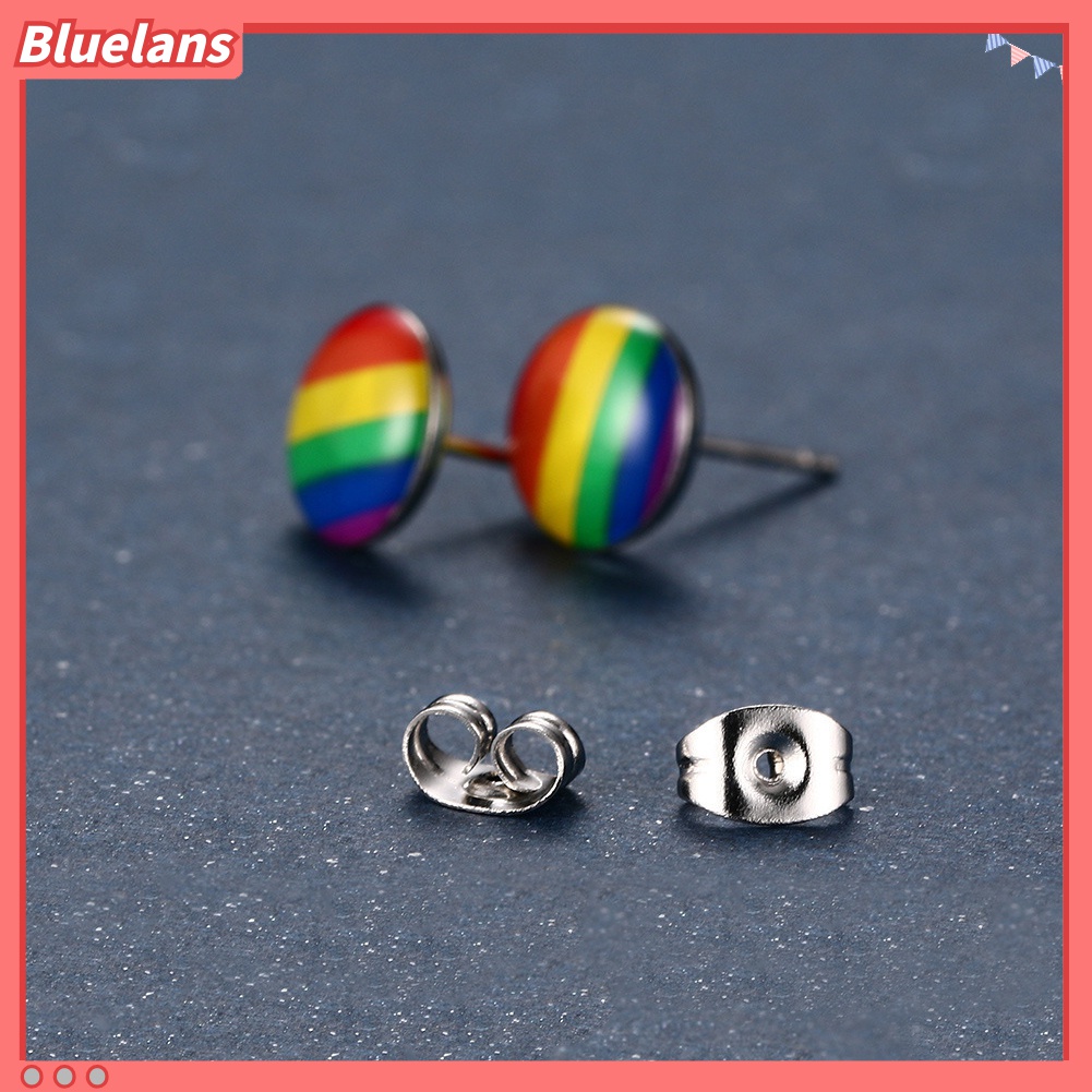 Anting Stud Bentuk Bulat Warna Pelangi Untuk Wanita