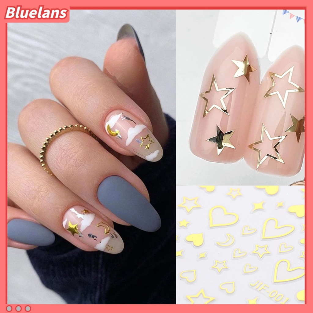 Bluelans Stiker Kuku Motif Hati / Bintang / Bulan Untuk Dekorasi Nail Art / Manicure