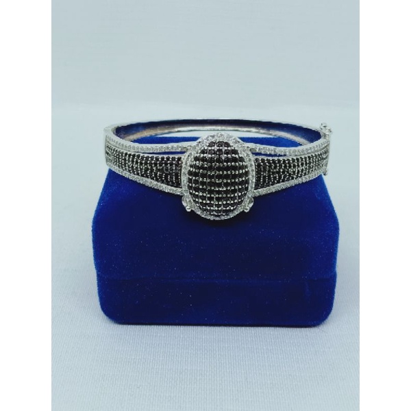 Gelang bangle + oval mt hitam kombi mp /gelang perak asli silver 925 lapis emas/ gelang fashion wanita terbaru