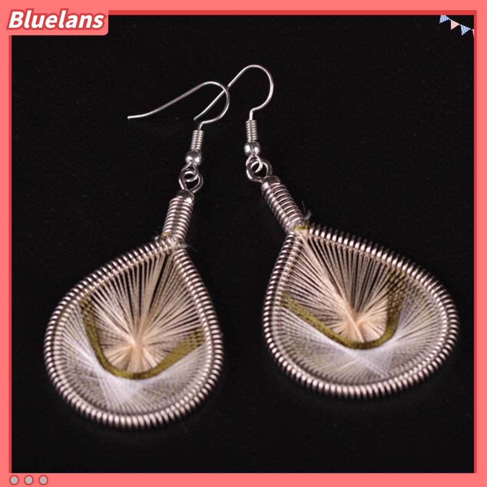 Anting Kait Bentuk Tetesan Air Geometris Warna-Warni Bahan Sutra Gaya Bohemian Untuk Wanita