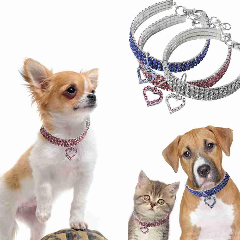 Solighter Anjing Berlian Imitasi Kerah Elastis Kucing Perhiasan Adjustable Kristal Berlian Liontin