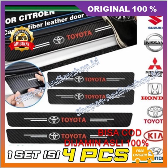 Welcome Sticker Carbon Fiber Leather Door Sill Stiker Carbon Pelindung Pijakan Diabawah Pintu Mobil 