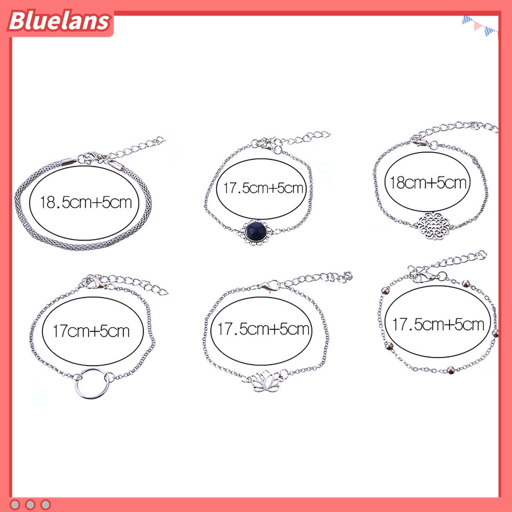 6pcs / Set Gelang Rantai Tangan Bentuk Bunga Hollow Out Multi Bentuk Untuk Wanita