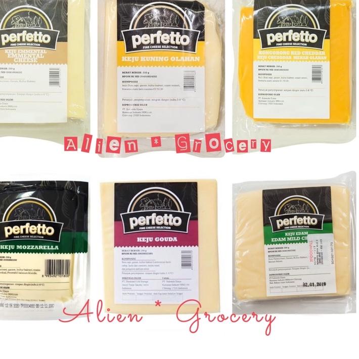 

GROSIR PERFETTO Cheese Keju Yellow Cheddar Gouda Emmental Mozarella Red Cheddar Edam Mild 250gr 