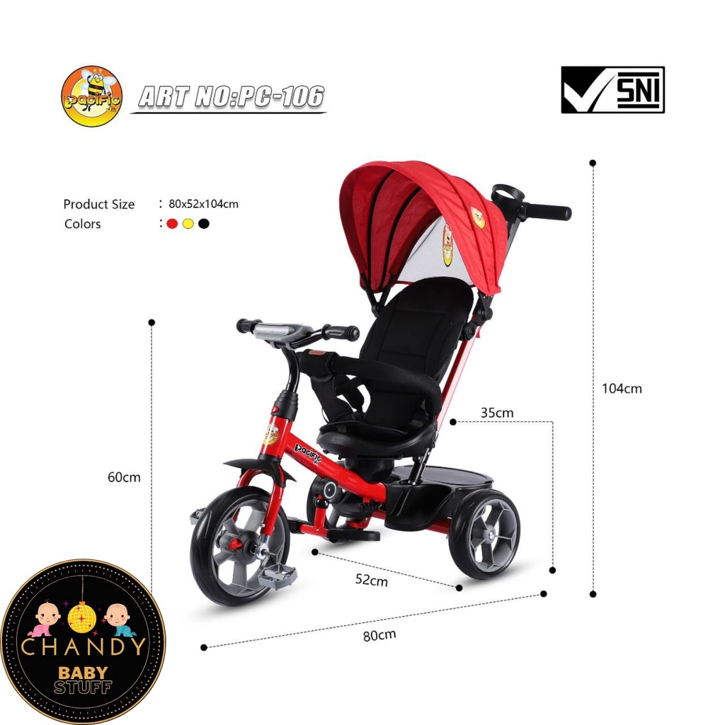 SEPEDA ANAK RODA TIGA PASIFIC PC 106 ( KURSI BISA DIPUTAR &amp; REBAHAN )