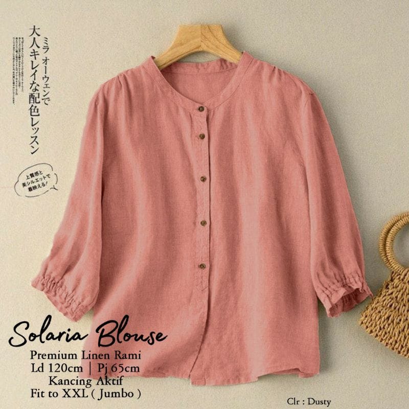 SOLARIA ATASAN JUMBO KEMEJA BLOUSE BIG SIZE KEKINIAN KOREAN STYLE KATUN LINEN